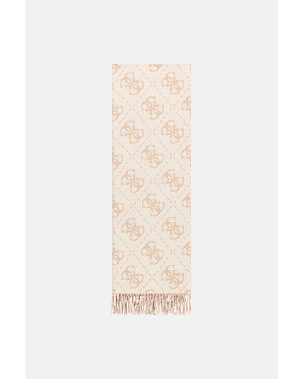 Guess White Logo Print Long Scarf Bone Logo