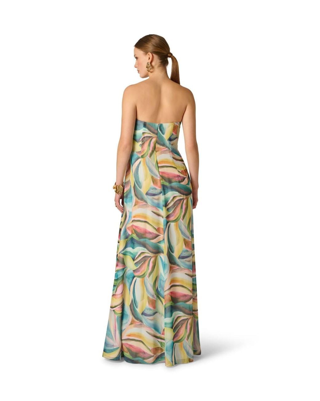Adrianna Papell White Printed Chiffon Long Dress