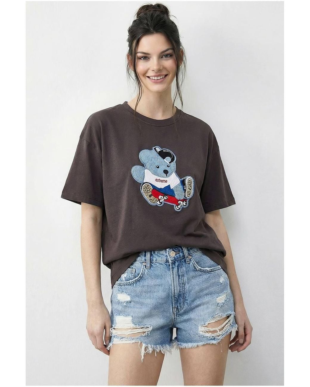 Bianco Lucci Blue Embroidered Crew Neck T-Shirt