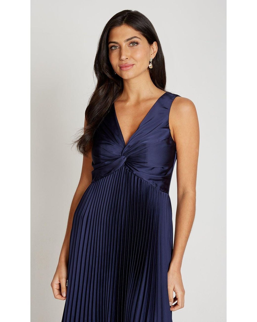 Little Mistress Black Satin Pleated Midaxi Dress