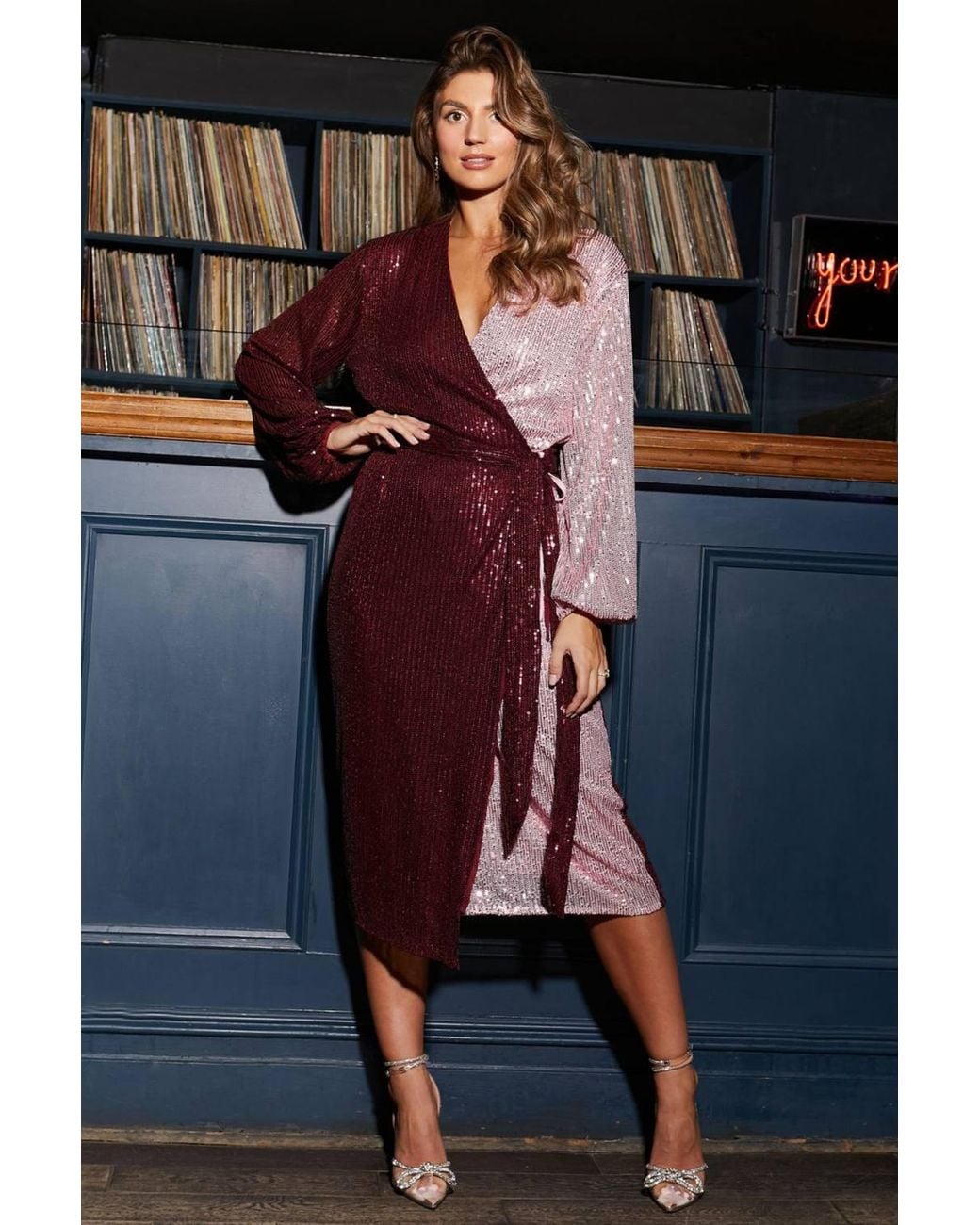 Style Cheat Blue Pandora Wrap Midi Dress & Mulberry