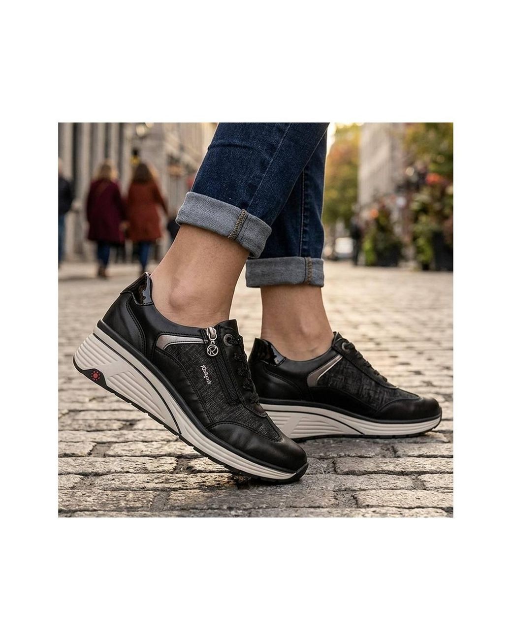 Pavers Black Relife Wedge Heel Zip & Lace Trainers