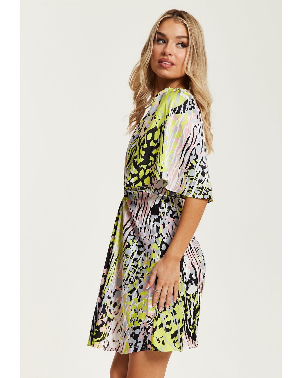 Liquorish White Multicolour Abstract Print Mini Dress With Cut Out Front
