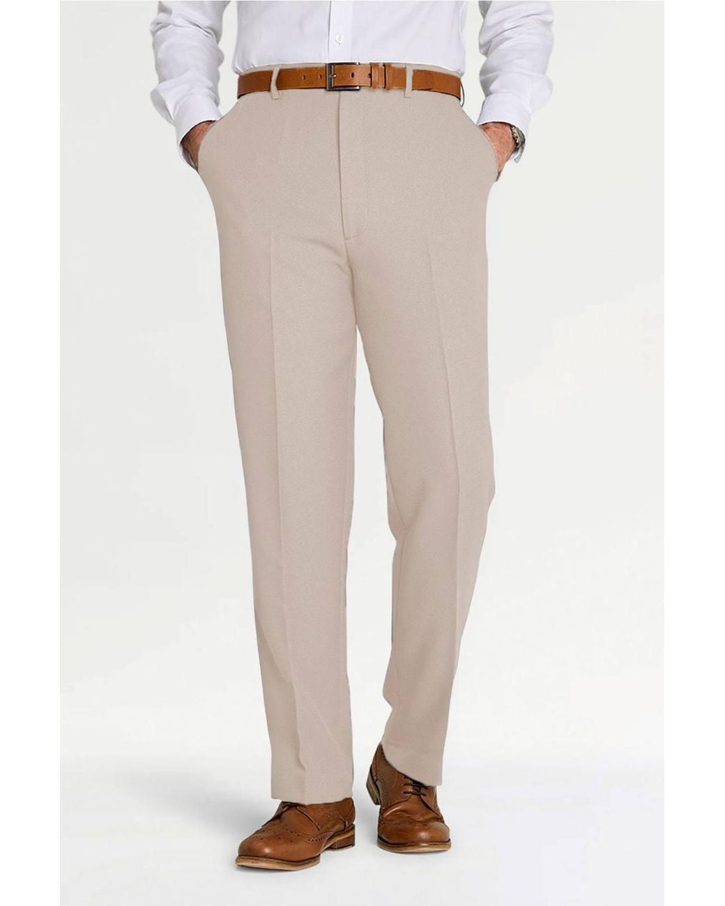 Chums White Comfort Fit Formal Elasticated Trousers With Stretch Waist for men