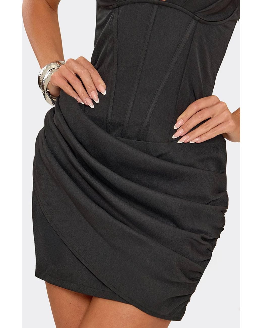 EGO Black Sleeveless Drape Mini Dress