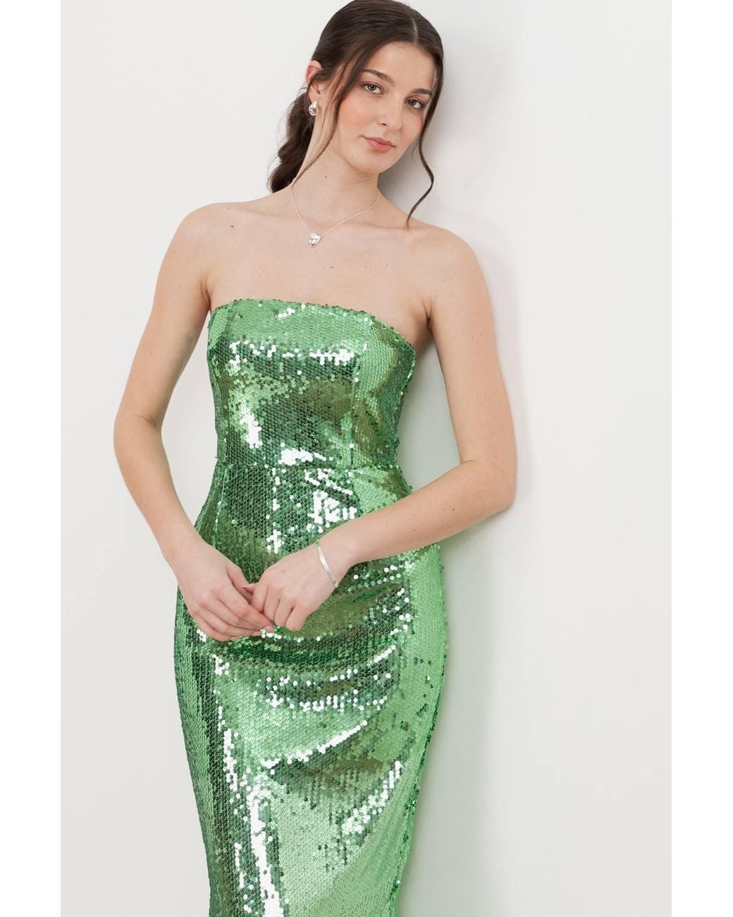 Maya Deluxe Green Fully Embellished Bandeau Midi Dress