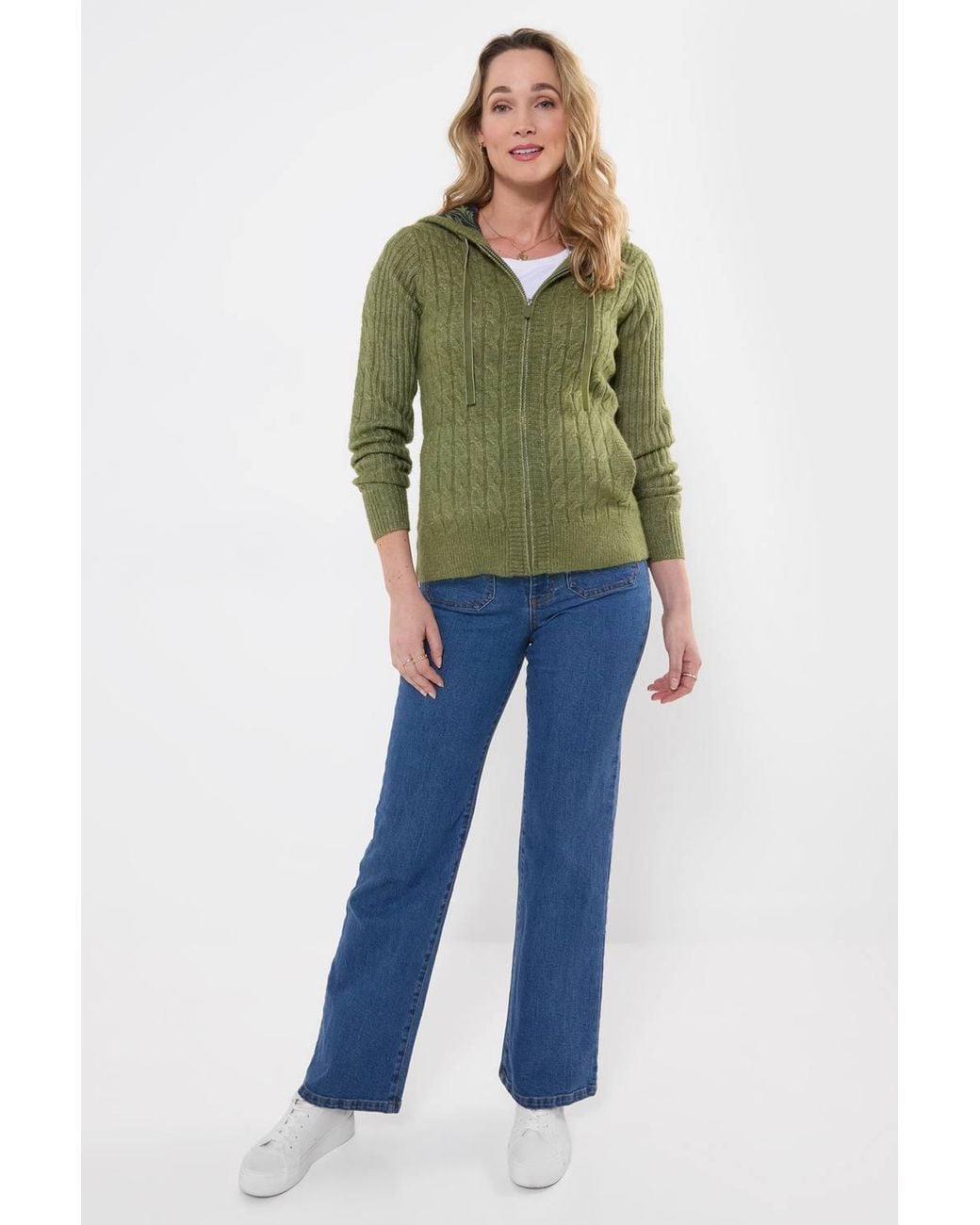 Joe Browns Green Cosy Hooded Cable Knit Zip Through Cardigan