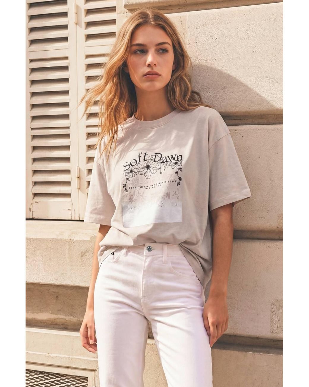 Enorsia Brown Mix Media Graphic Oversized T-Shirt