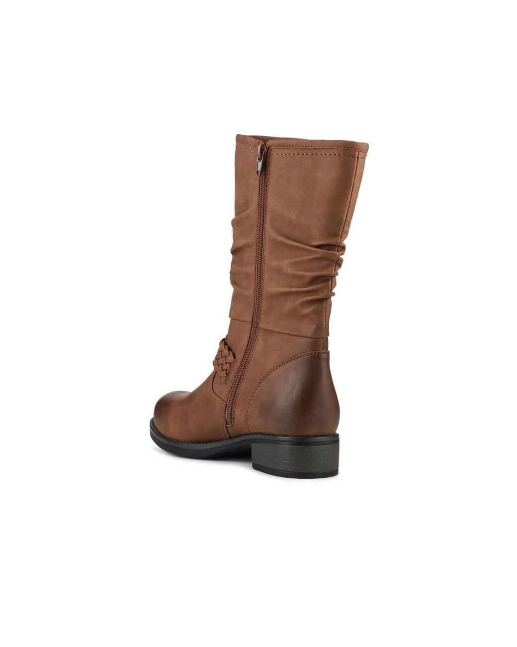 Pavers Brown Buckle-Detailed Calf Length Boots