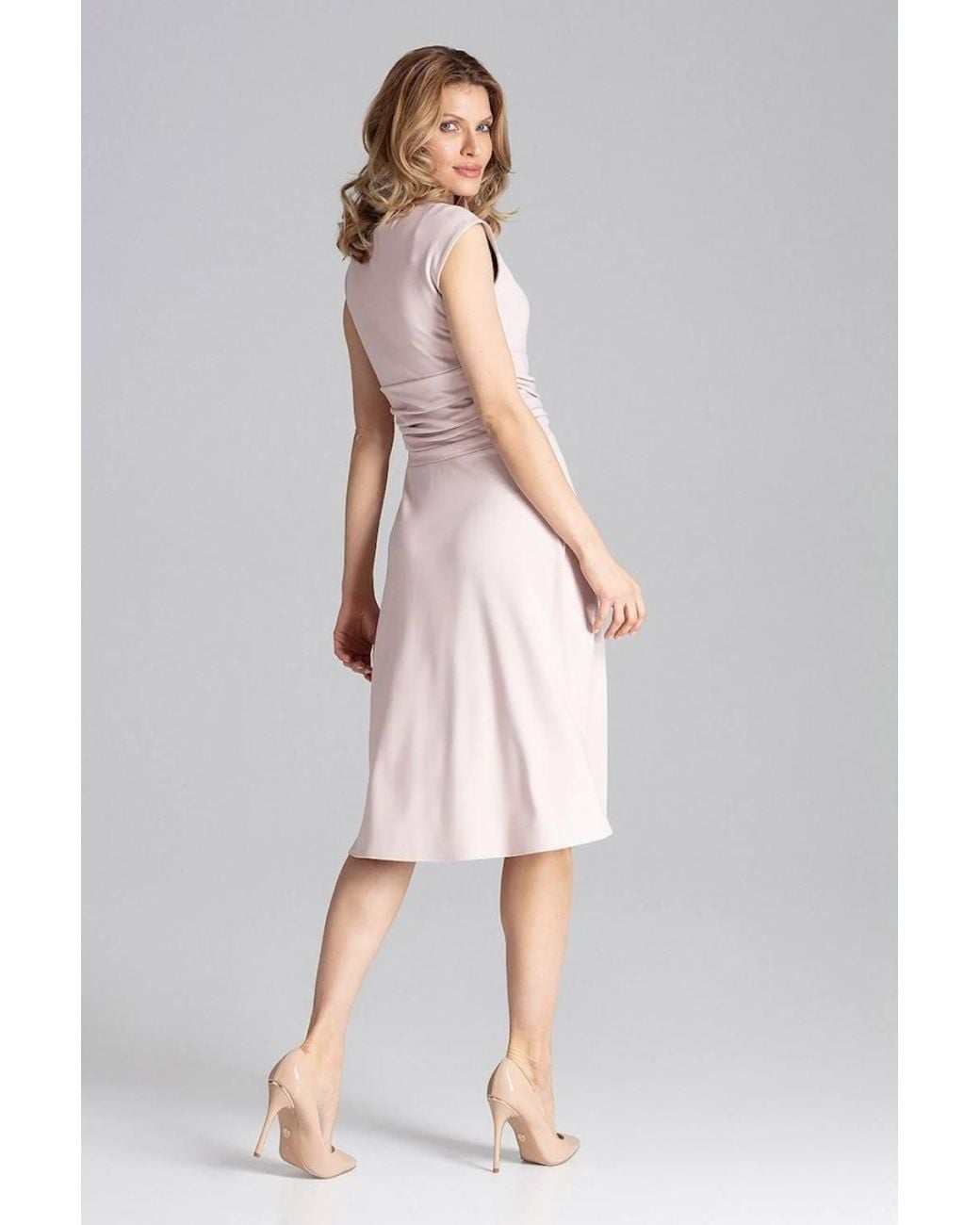 Love Lace Pink Creased Waist Flare Dress With Side Zip