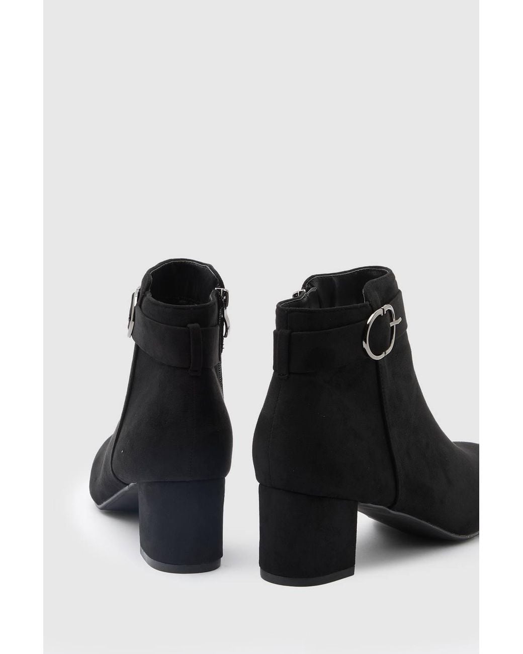 Good for the Sole Brown Wide Fit Kingly Faux Suede High Block Heel Buckle Strap Ankle Boots