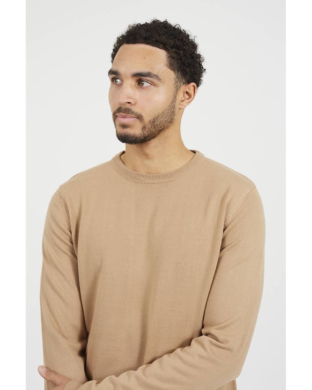 Brave Soul Natural Crew Neck Knitted Jumper for men