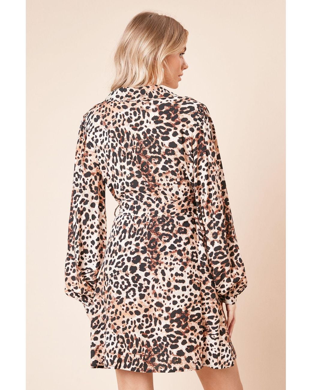 Dorothy Perkins Natural Blouson Sleeve Mini Shirt Dress