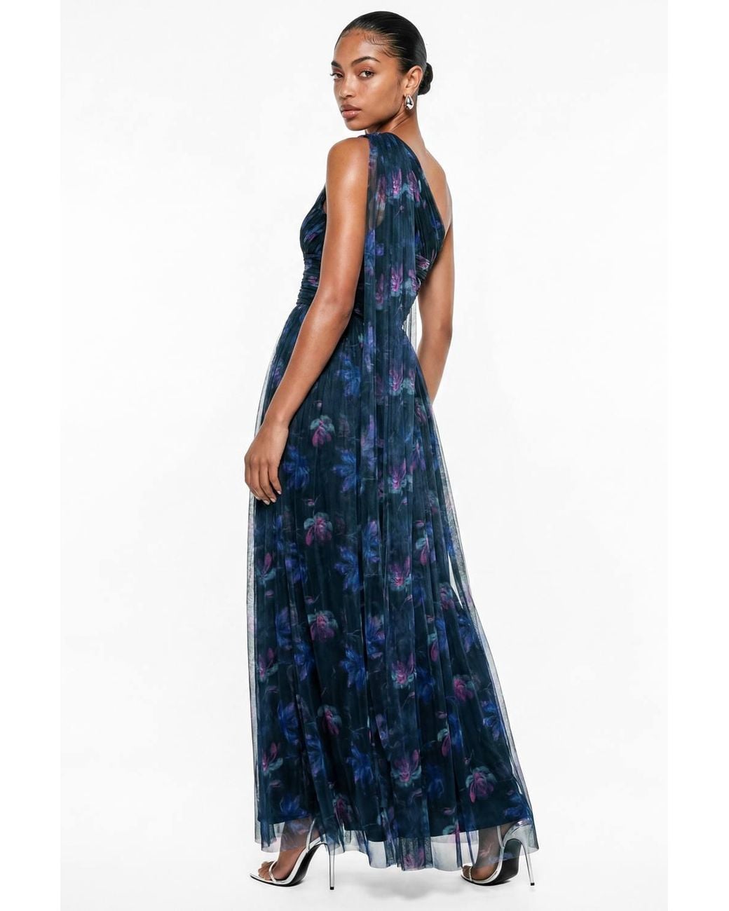 Anaya with love Blue Floral Print One Shoulder Maxi Dress