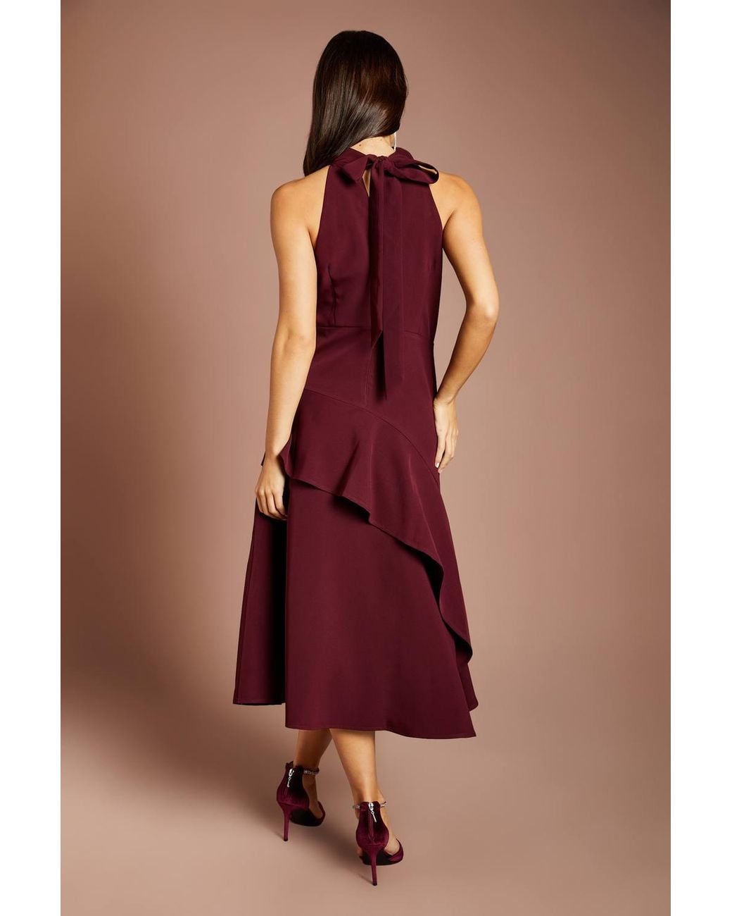 Coast Red Petite High Neck Corsage Detail Midi Dress