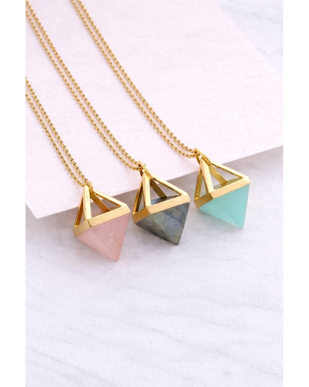 Otis Jaxon London Black Geometric Multi Gemstone Pyramid Necklace