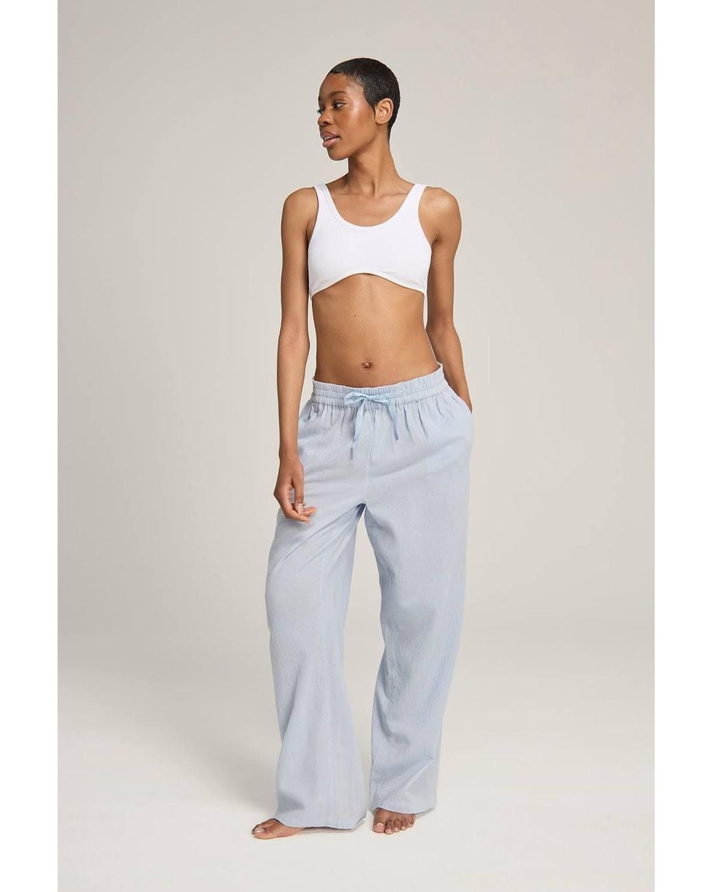 Nudea White Cotton Gauze Classic Trouser
