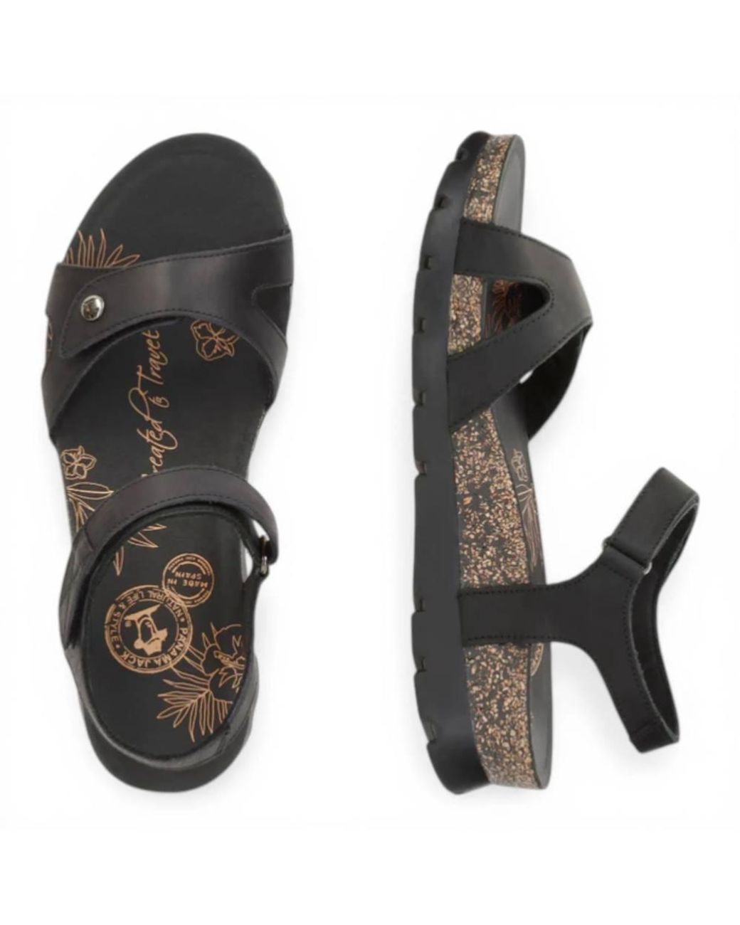 TruClothing Black Sulia B2 Wedge Leather Platform Sandals