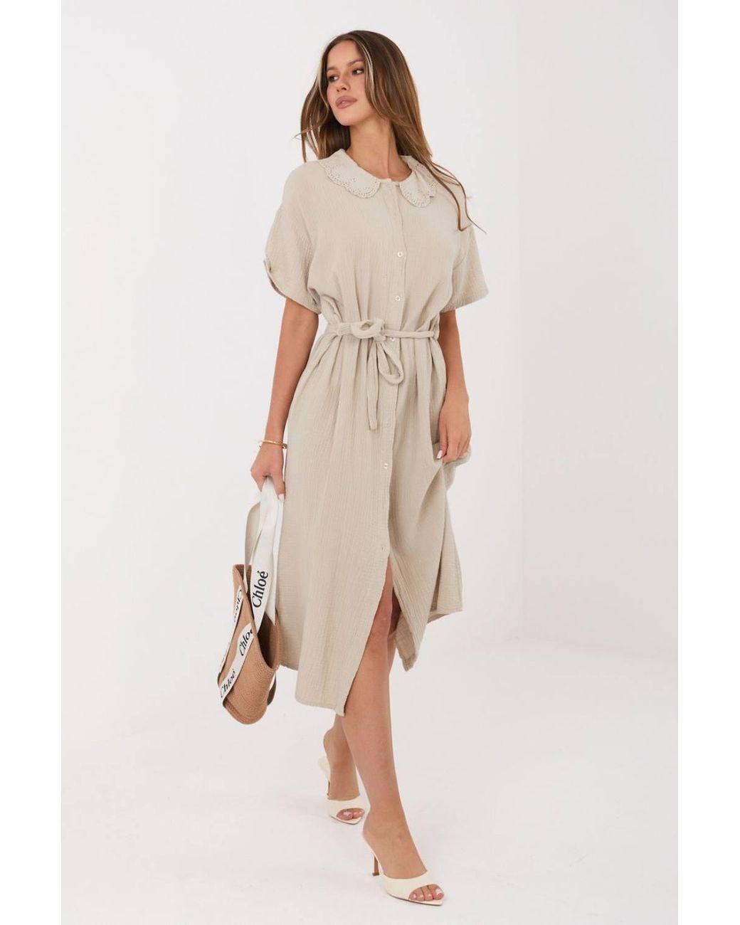 Love Lace Natural Cotton Flared Short Sleeve Shirt Dress