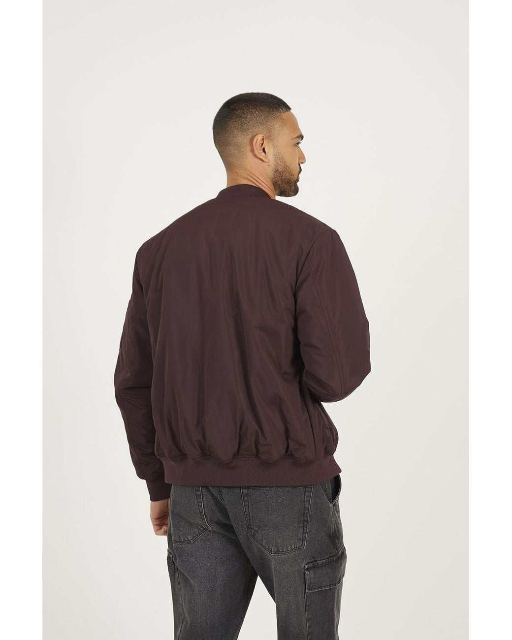 Brave Soul Black Bomber Jacket With Sleeve Pocket Detail for men