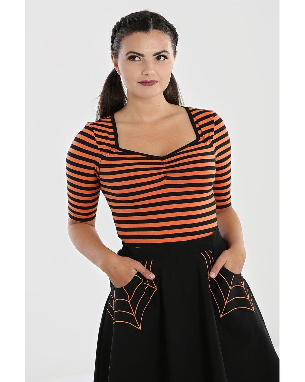 Hell Bunny Black Warlock Stretchy Striped Jersey Top