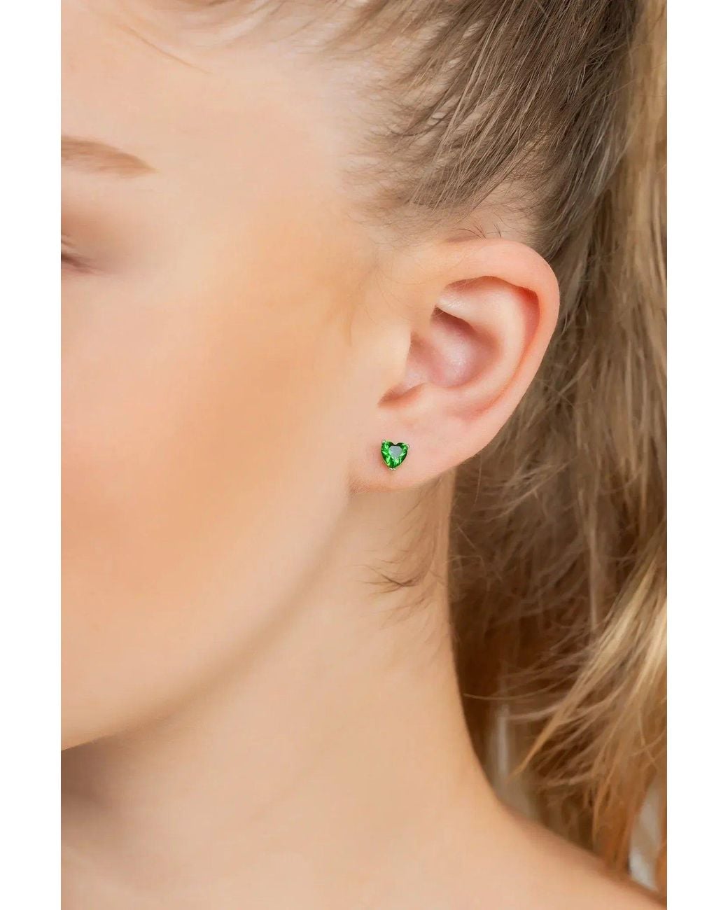 Latelita London Green Asscher Cut Heart Stud Earrings Emerald