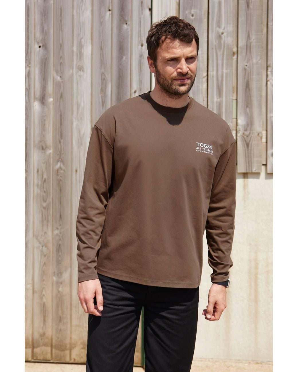 TOG24 Brown 'Lloyd' Premium Heavyweight 100% Cotton Jersey Top for men