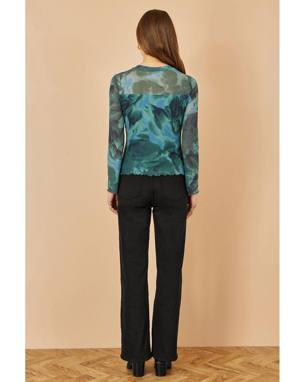 Yumi' Blue Floral Mesh Top