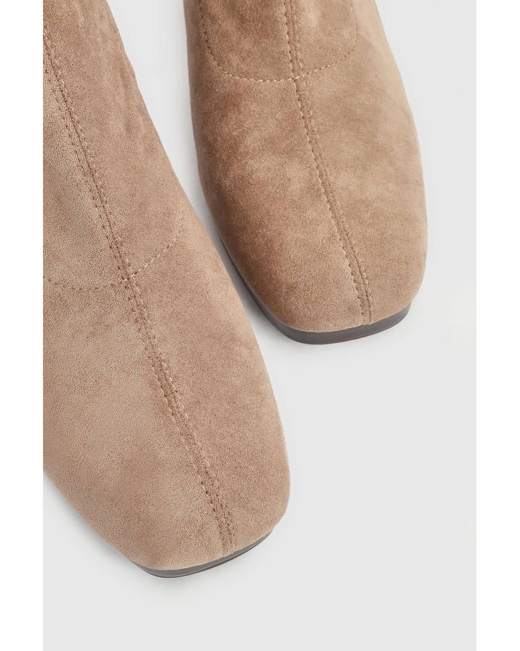 Oasis Natural Elora Faux Suede Stretch Pull On High Block Heel Ankle Boots