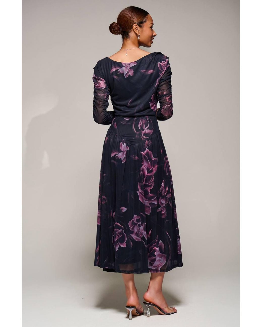 Jolie Moi Blue Long Sleeve Asymmetric Mesh Midi Dress