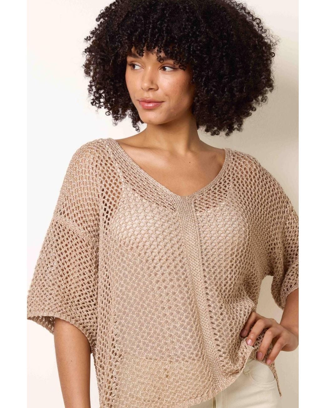 Blue Vanilla Brown Short Sleeve Round Neck Top