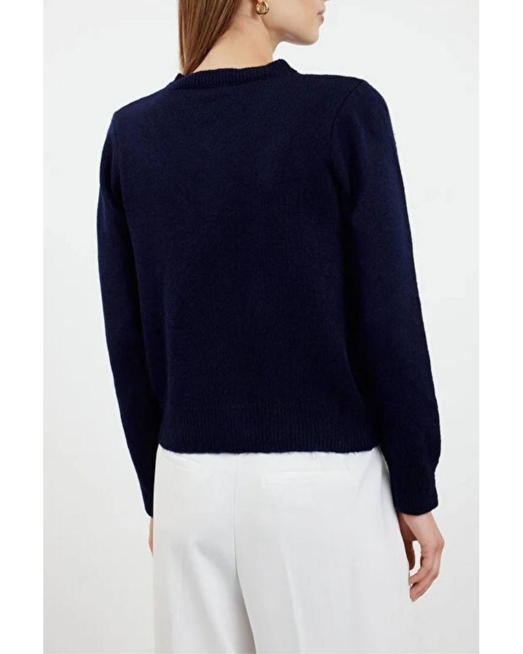 WOVCOR Blue Soft-Textured Knit Cardigan Jewelry Button Detail