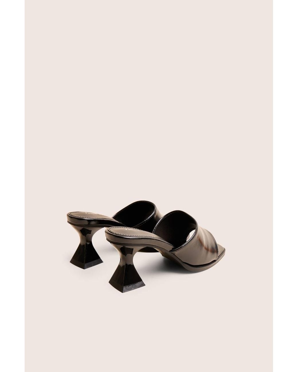 Public Desire Black Romi Patent Mule Square Toe Flared Block Mid Heels