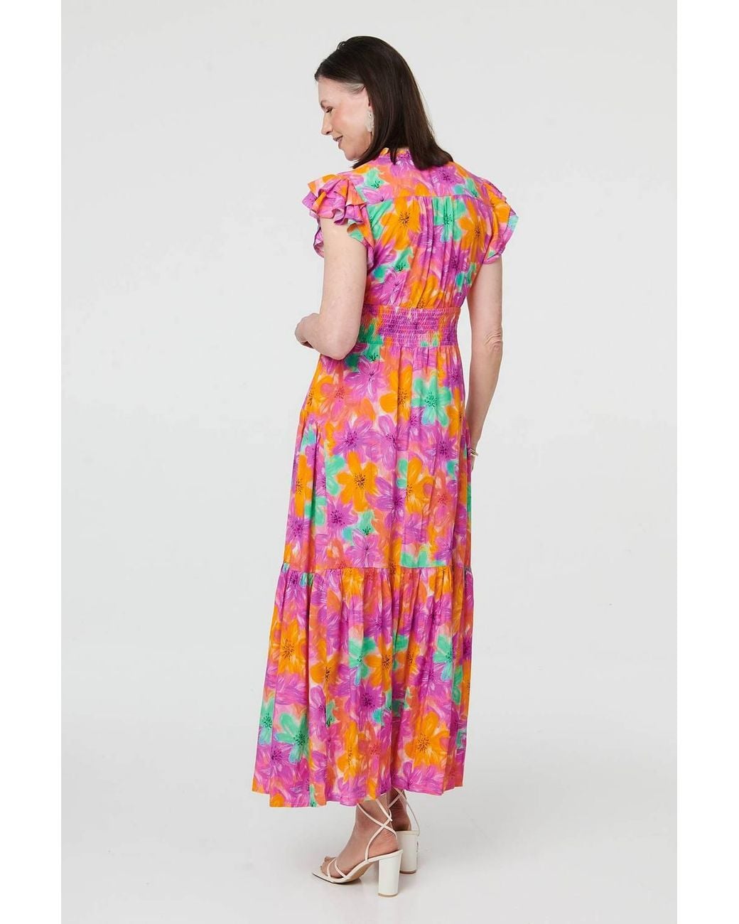 Izabel London Red Floral V-Neck Cap Sleeve Maxi Dress