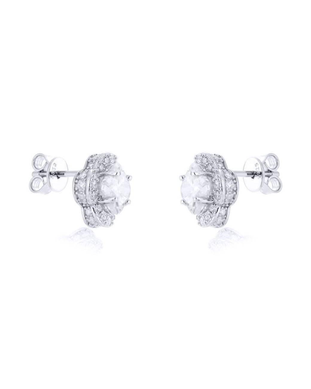 Jewelco London Blue Pave Cz 6Mm Clover Flower Cluster Stud Earrings 9.5Mm