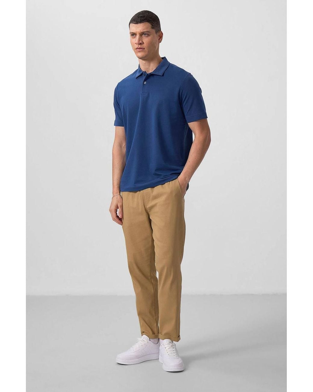TOMMY LIFE Blue Cotton Elastane Polo T-Shirt for men