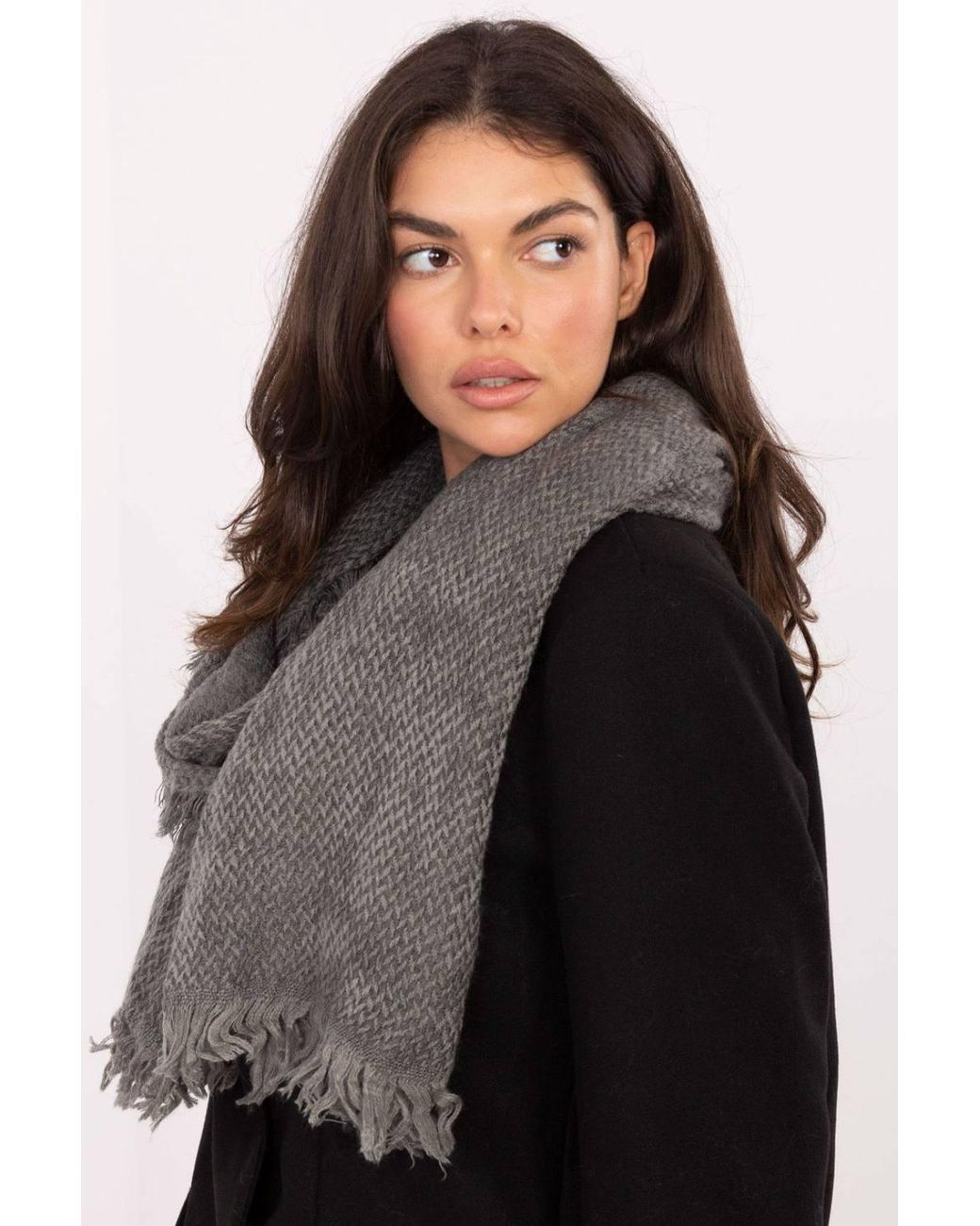 Love Lace Gray Soft Acrylic Scarf Shawl With Classic Fir Tree Pattern Fringed