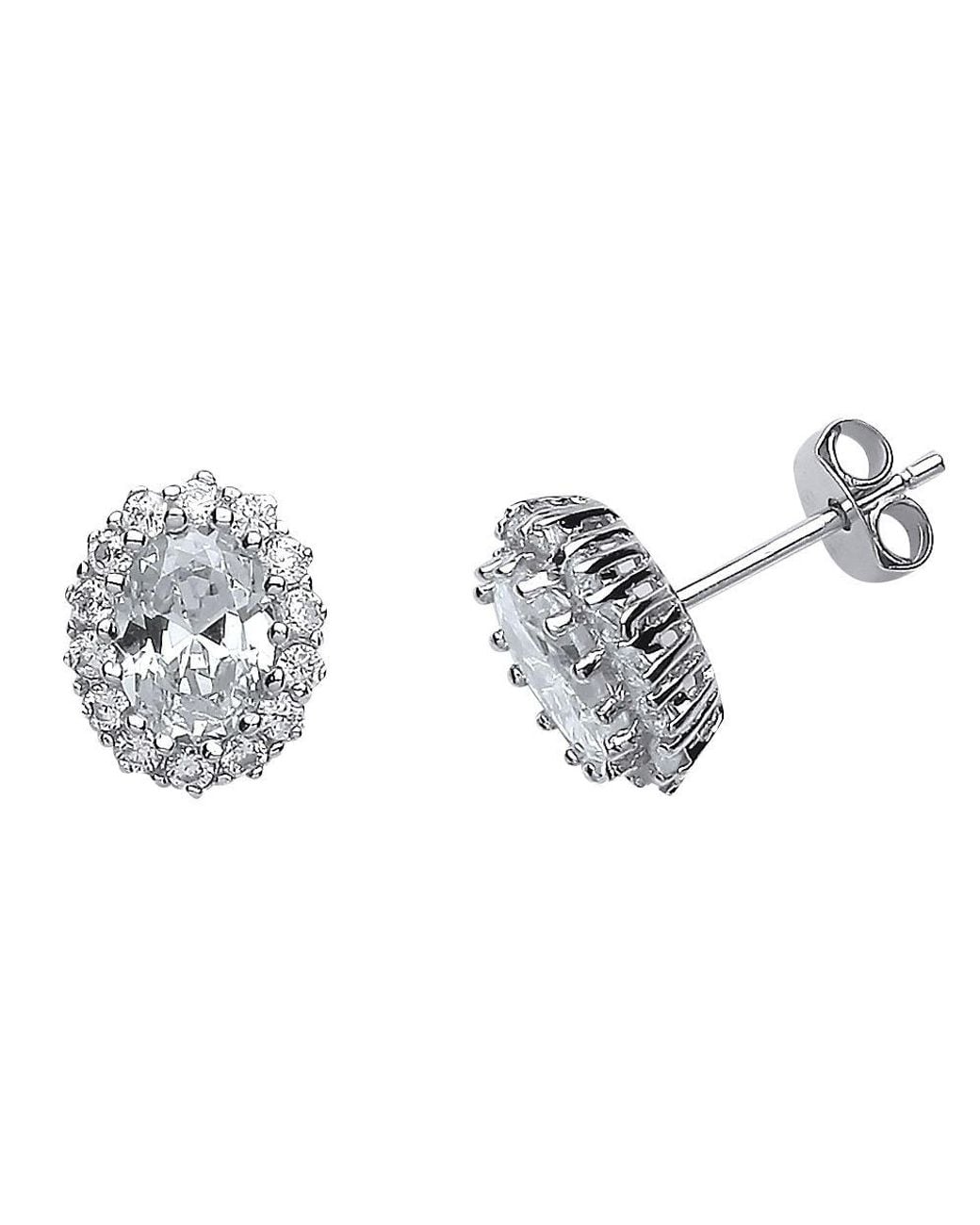 Jewelco London Metallic Oval Cz Halo Stud Earrings