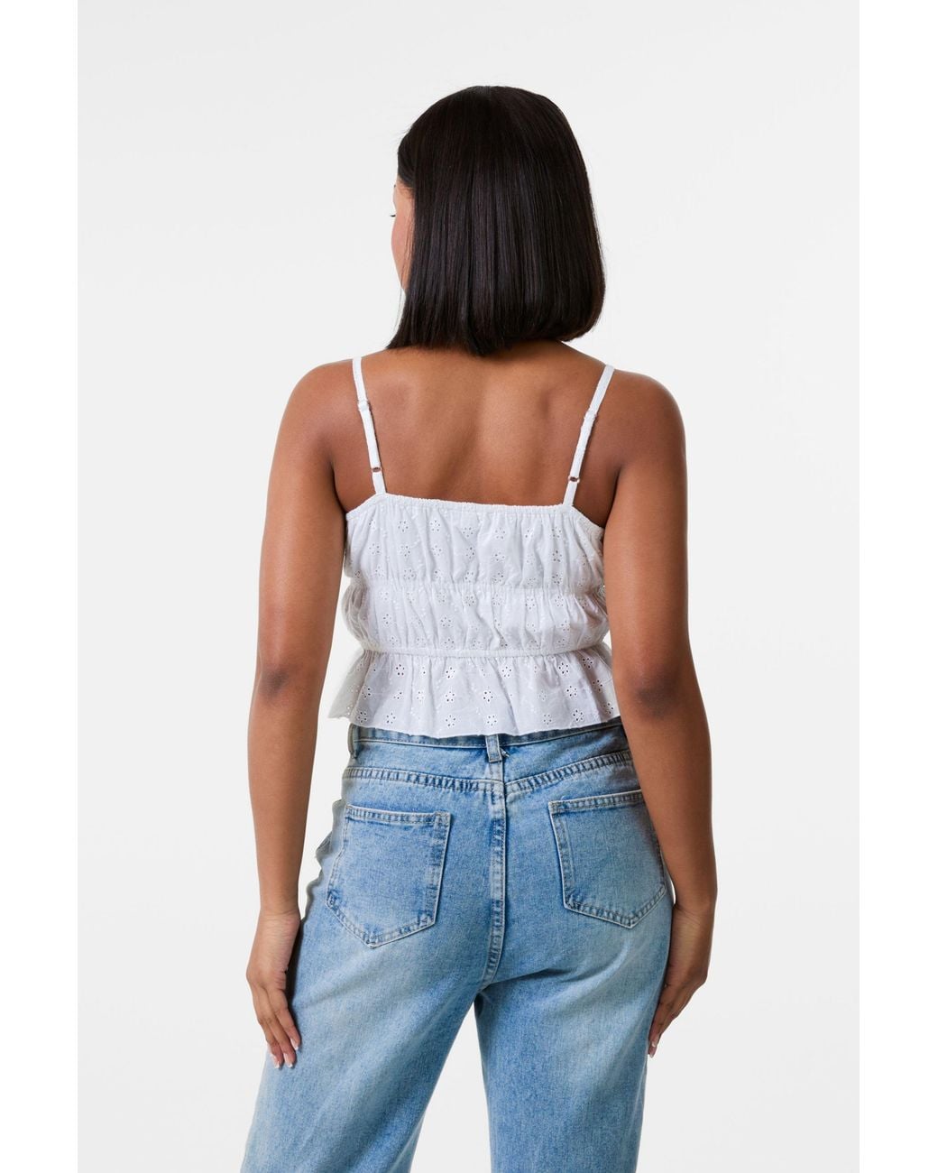 Pink Vanilla White Tie Front Broderie Cami Top