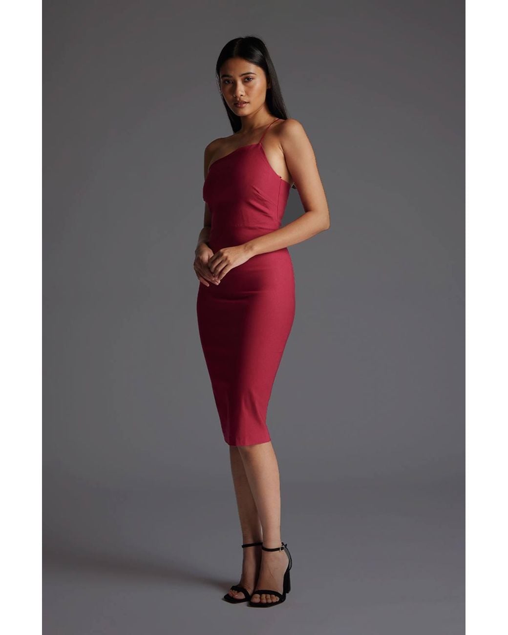 Vesper Gray One Shoulder Midi Dress