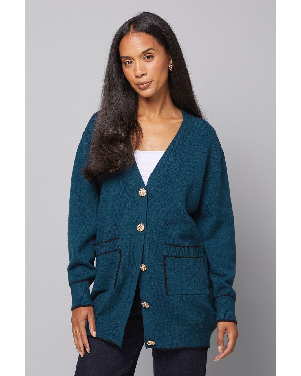 Wallis Blue Tipped Button Through Cardigan Viscose