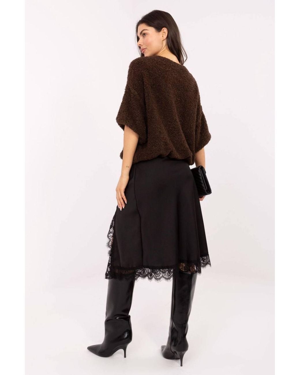 Love Lace Black Elegant Lace Midi Skirt With Slit