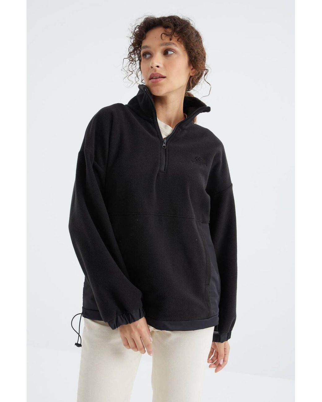 TOMMY LIFE Black Oversized Half-Zip Plush Sweatshirt