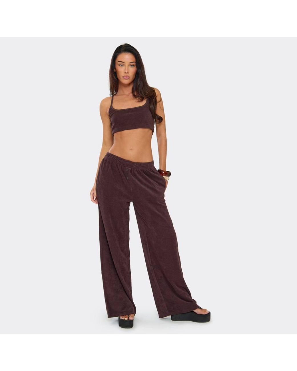 EGO Red Wide Leg Button Low Rise Joggers