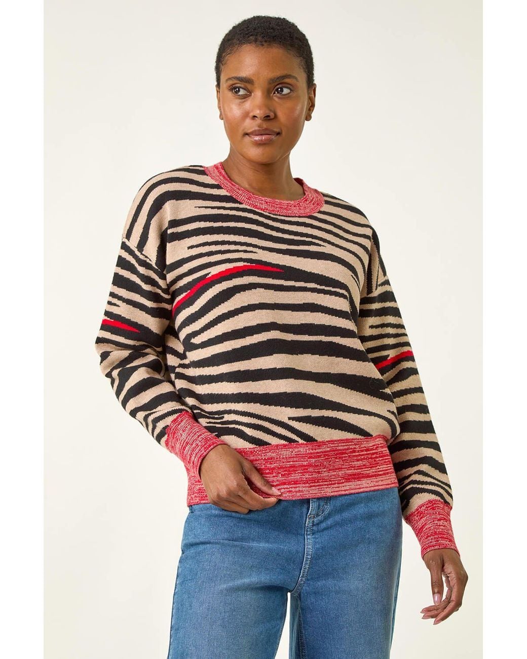 Roman Black Contrast Animal Print Knit Jumper