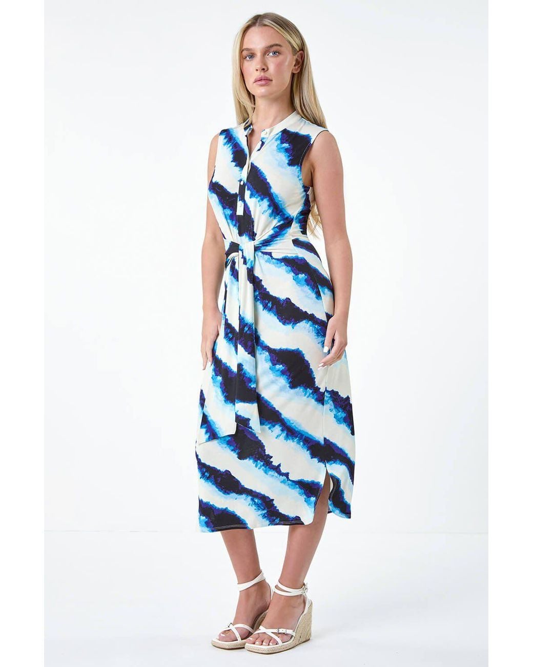 Roman Blue Petite Tie Dye Stretch Dress
