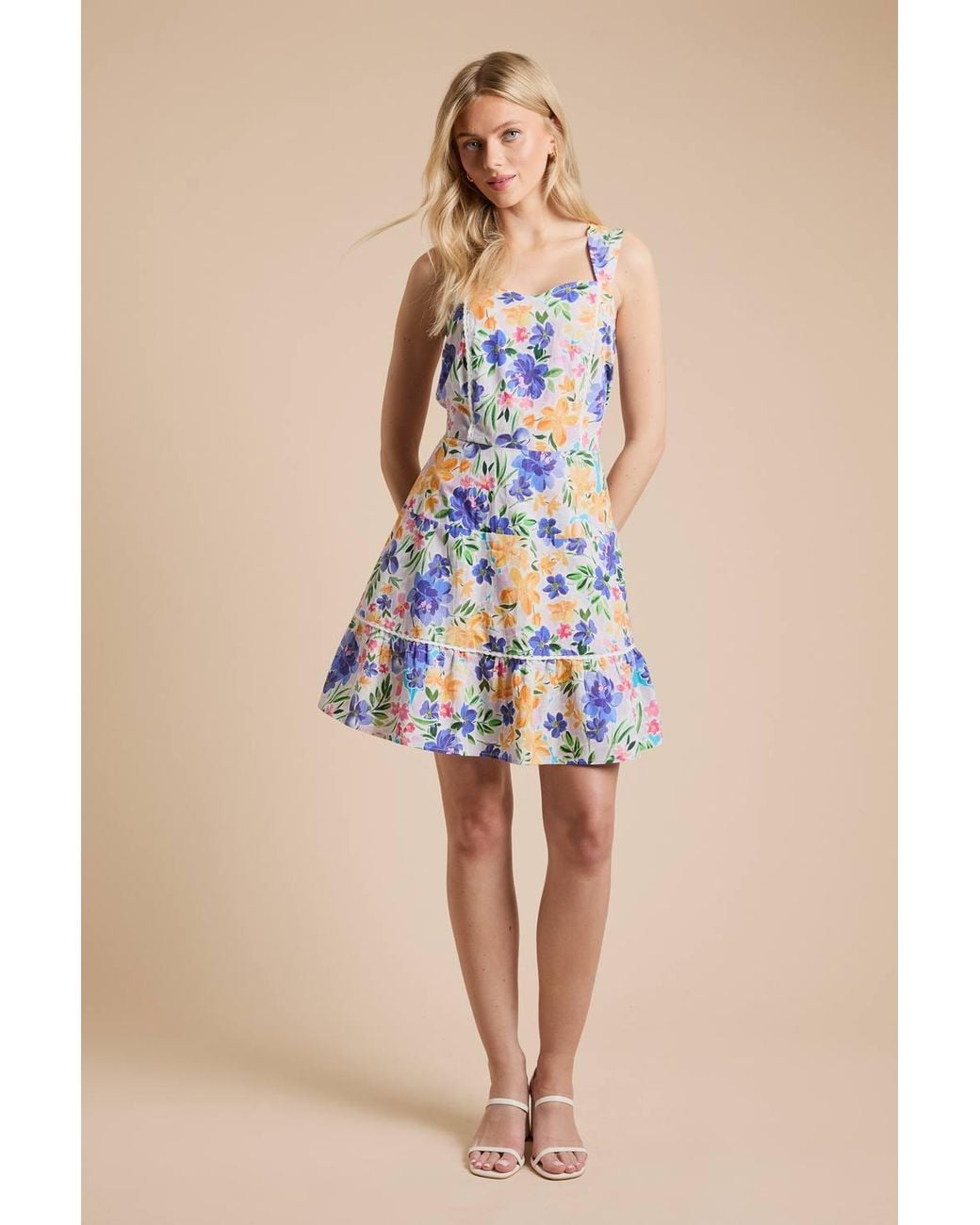 Dorothy Perkins Blue Lace Trim Tiered Printed Mini Dress