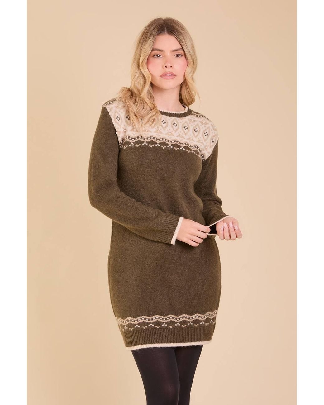 Dorothy Perkins Natural Argyle Knitted Midi Dress