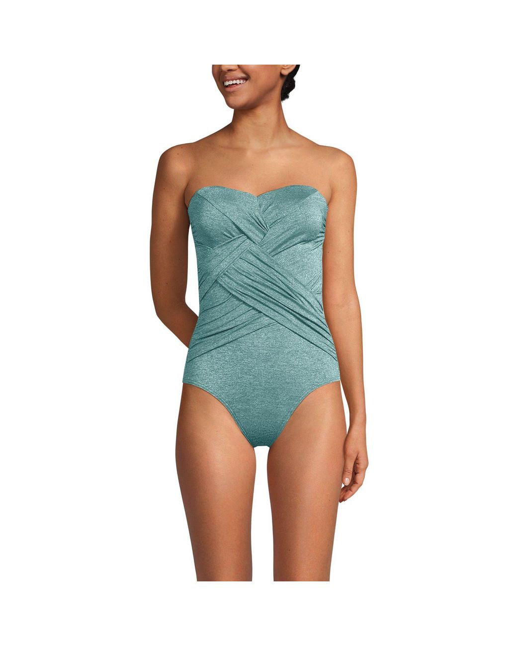 Lands' End Blue Bandeau Slender Swimsuit