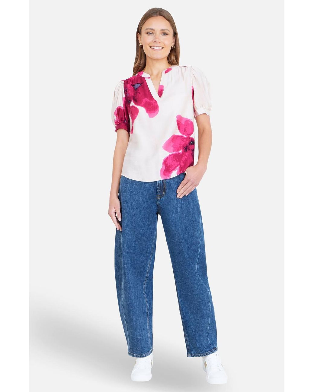 Yumi' Pink Watercolour Viscose Floral Top
